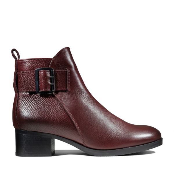 Clarks Womens Mila Charm Ankle Boots Burgundy | UK-2683415 - Click Image to Close